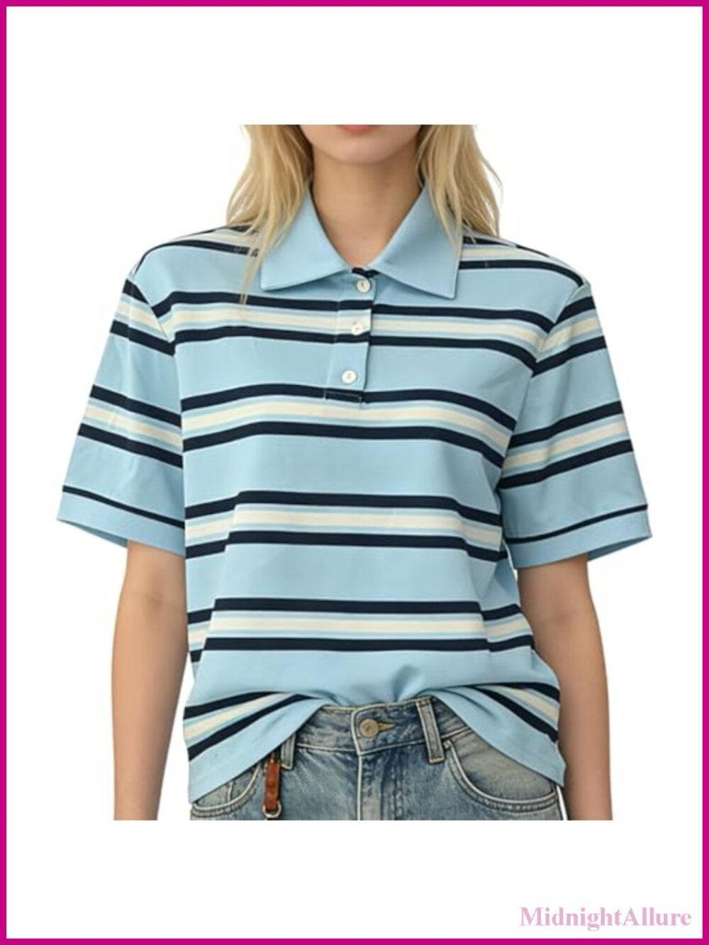 Y2K Preppy Striped Polo T-Shirt Cotton Knit 3-Button Short Sleeve Tee